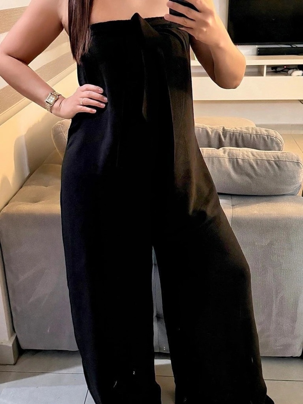 SHEIN Black Wide-Leg Jumpsuit Size large Like New